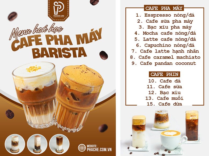 Bảng Menu Cà Phê Pha Máy Quầy Bar