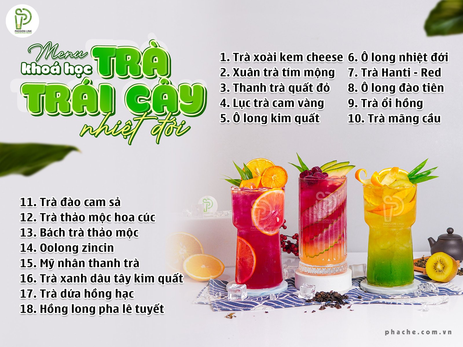 Bảng Menu Trà Trái Cây Nhiệt Đới Quầy Bar