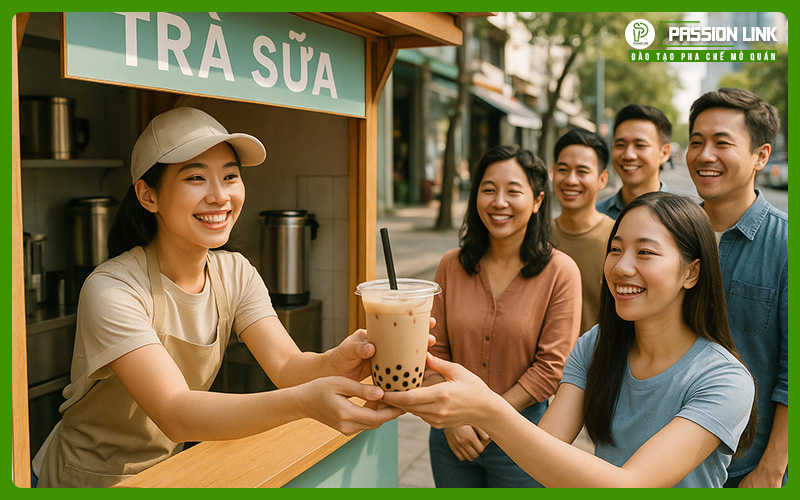 kiot nhỏ bán trà sữa cafe