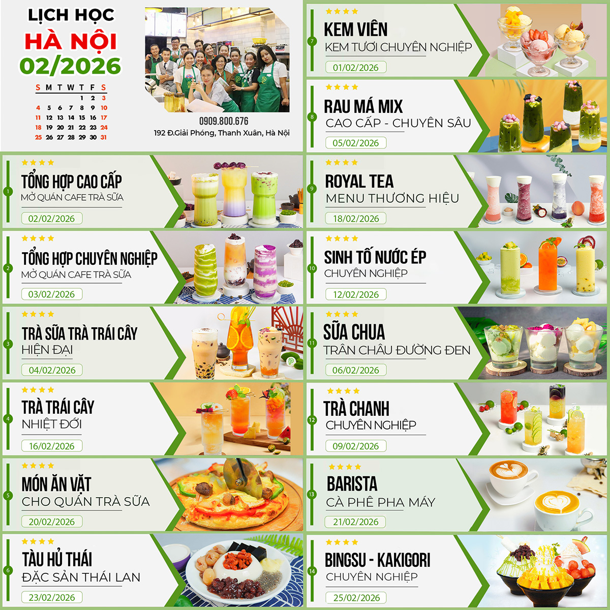 lịch học tháng 2 hà nội