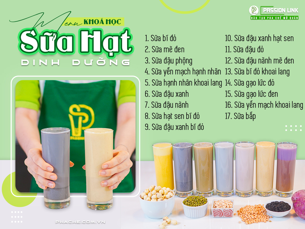 menu khoá sữa hạt