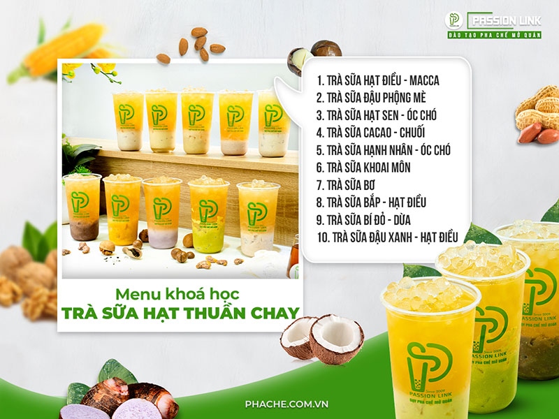 menu trà sữa hạt thuần chay