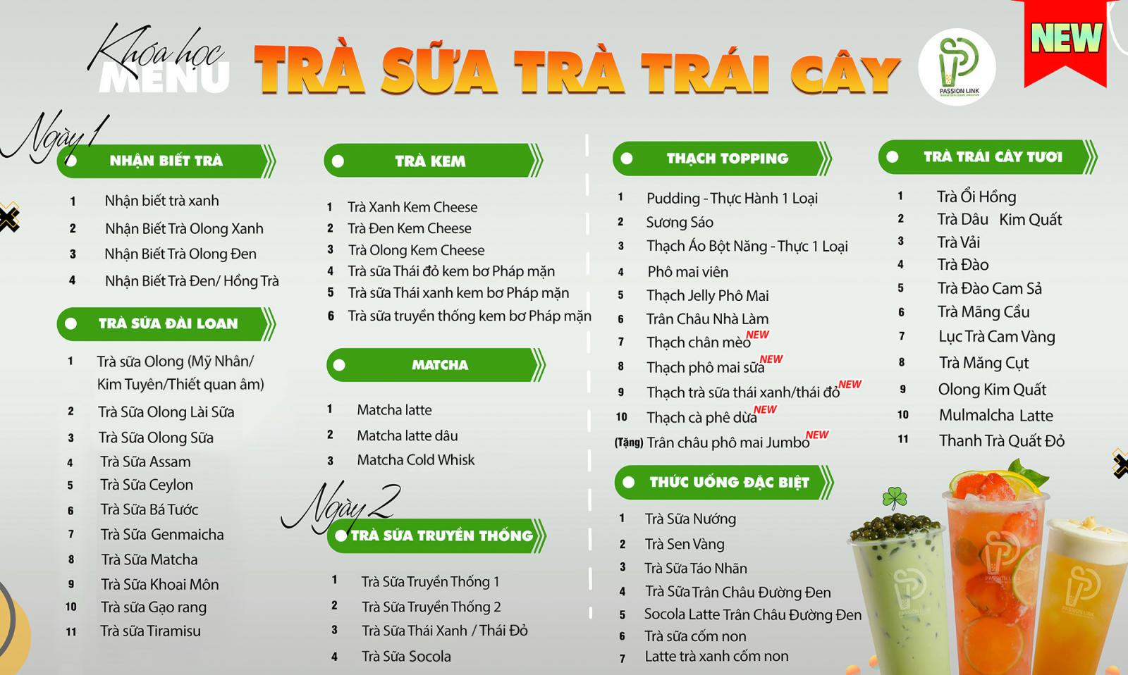menu khoá trà sữa trà trái cây mới