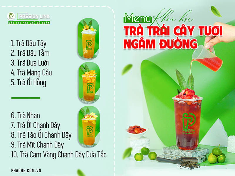 menu trà trái cây tươi ngâm đường