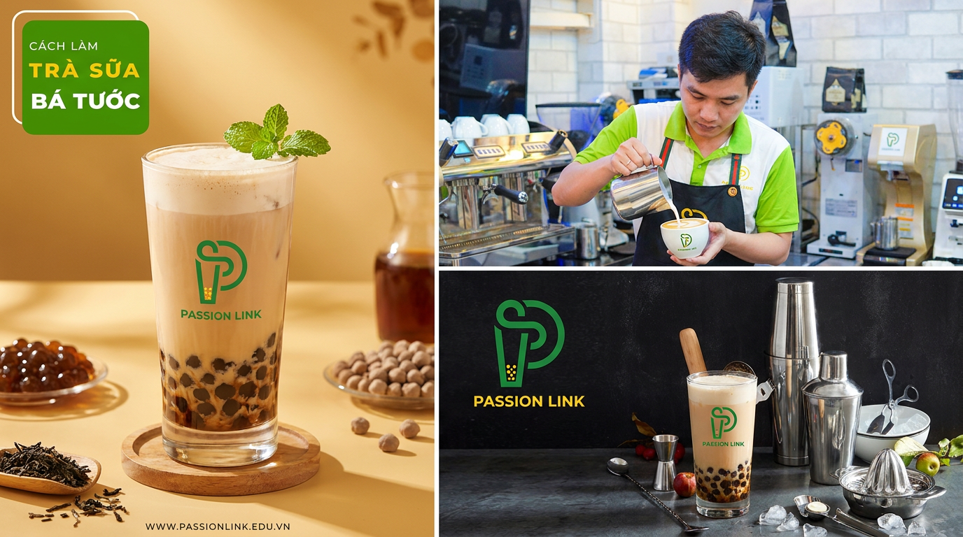 Hình ảnh thực hành pha chế món trà sữa đậm vị chuẩn quầy bar Passion Link