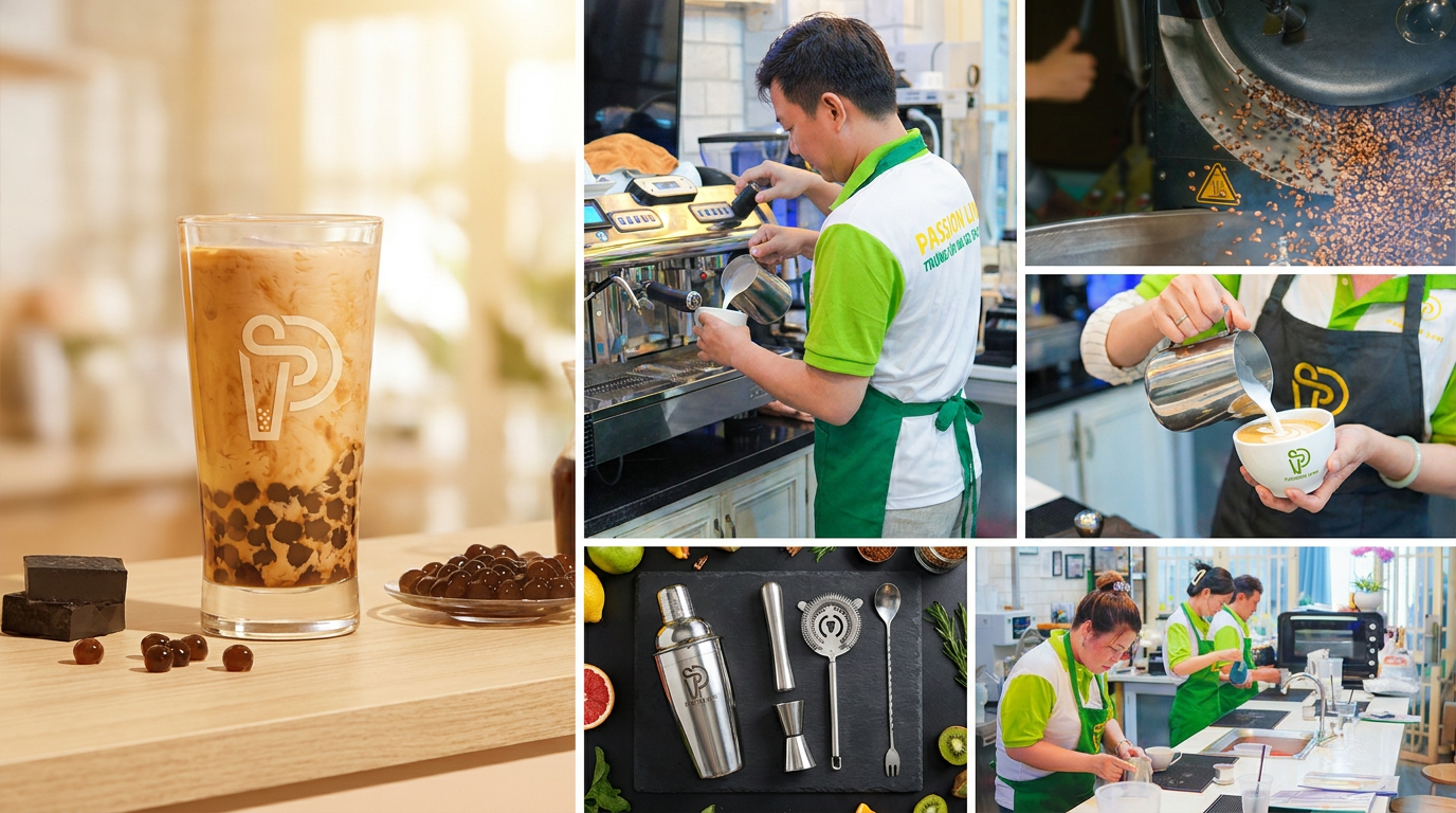 Hình ảnh thực hành pha chế món trà sữa đậm vị chuẩn quầy bar Passion Link